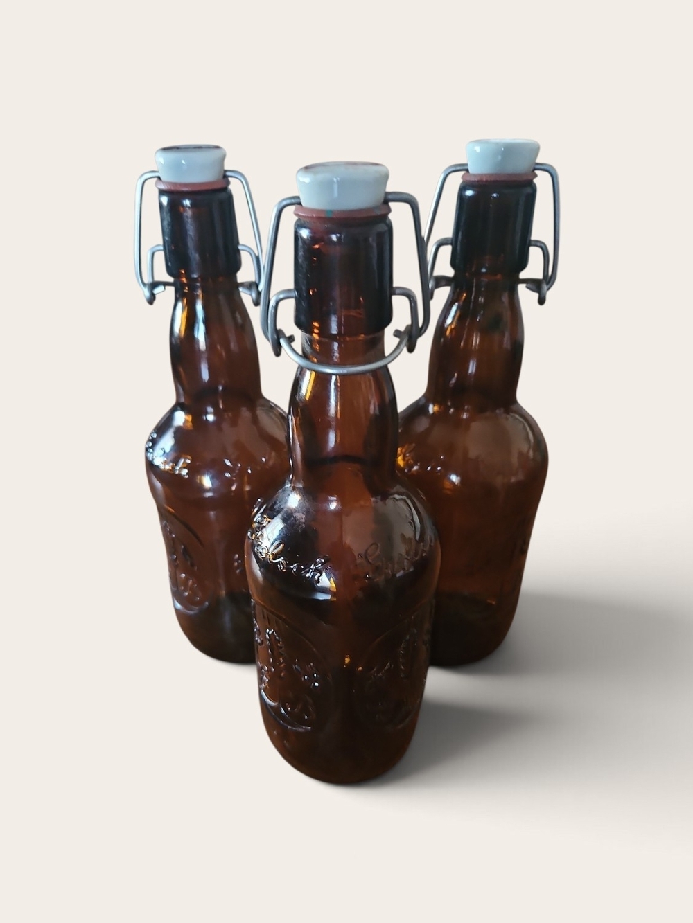 Vintage Grolsch Amber Glass Swing-Top Bottle (Set of 3)
